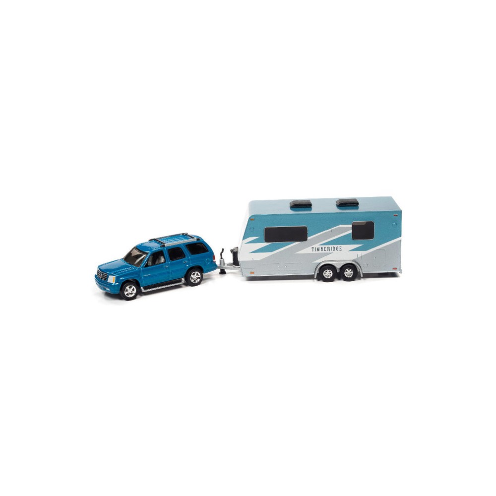 Johnny Lightning Truck and Trailer 2021 Release 1A - 2005 Cadillac Escalade with Camper Trailer