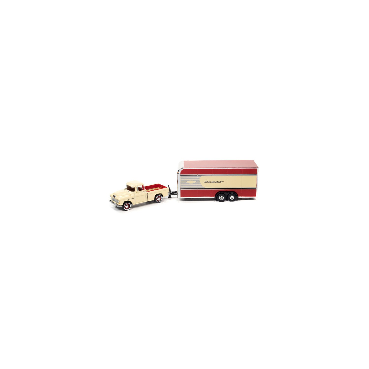 Johnny Lightning Truck and Trailer 2021 Release 1B - 1955 Chevy Cameo with Enclosed Car Trailer