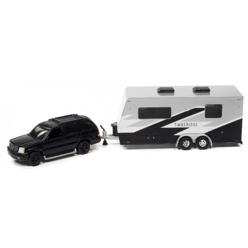 Johnny Lightning Truck and Trailer 2021 Release 1B - 2005 Cadillac Escalade with Camper Trailer