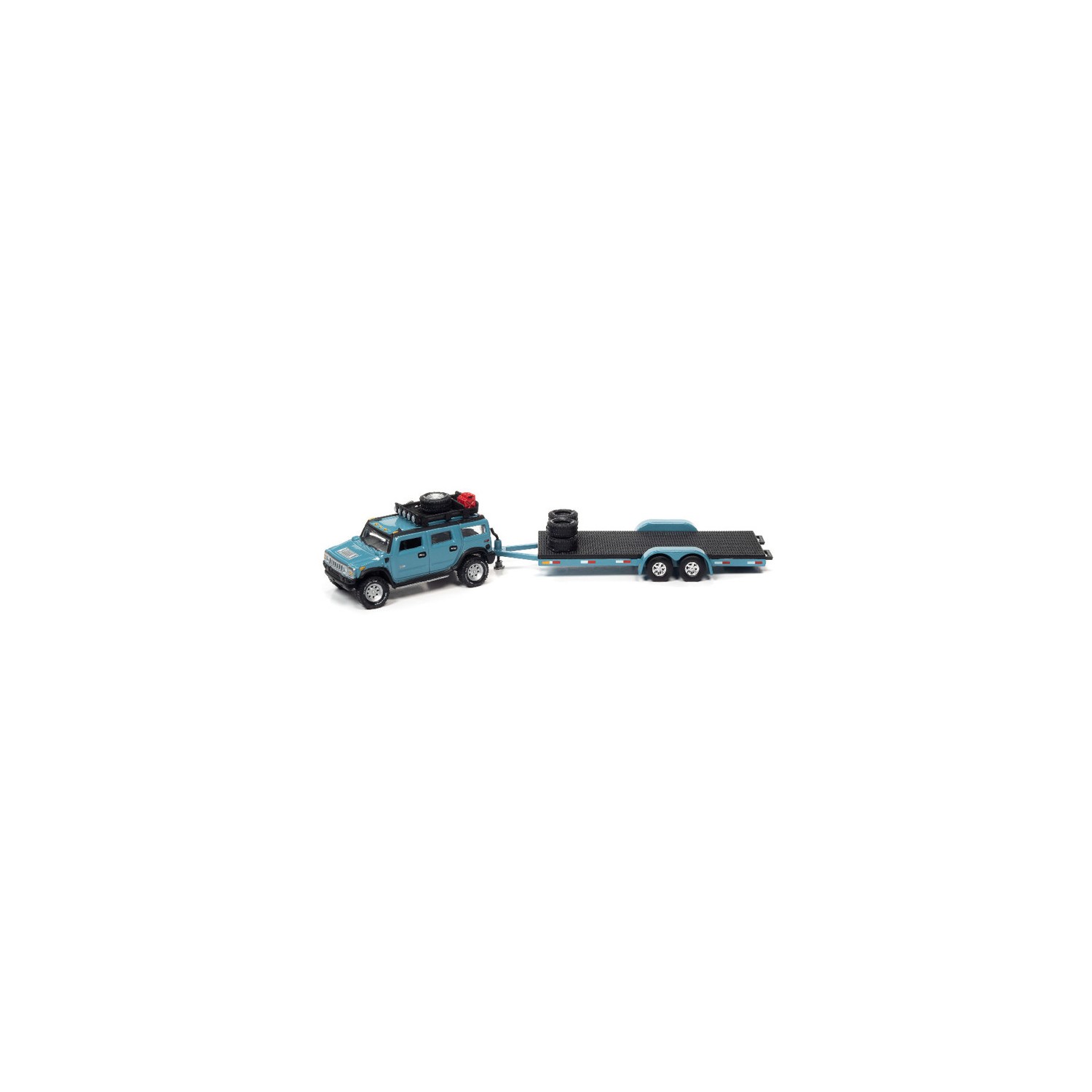 Johnny Lightning Truck and Trailer 2021 Release 1B - 2004 Hummer H2 with Open Car Trailer