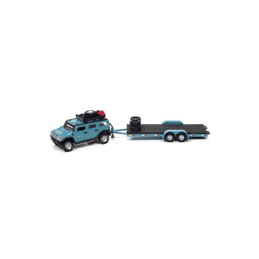 Johnny Lightning Truck and Trailer 2021 Release 1B - 2004 Hummer H2 with Open Car Trailer
