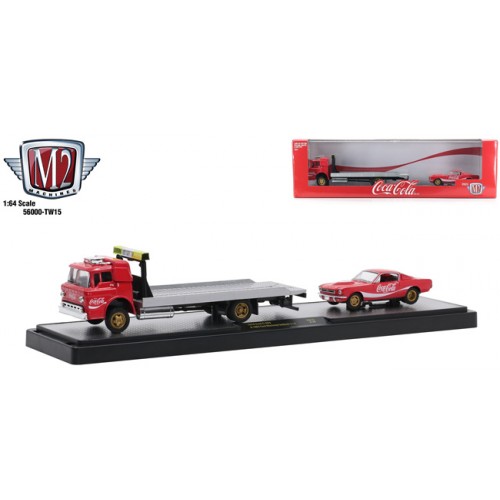 M2 Machines Coca-Cola Auto-Haulers Release TW015 - 1970 Ford C-50 Flatbed and 1965 Ford Mustang 2+2