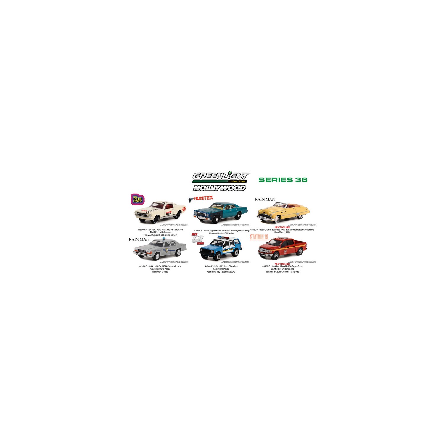 Greenlight Hollywood Series 36 - Six Car Set